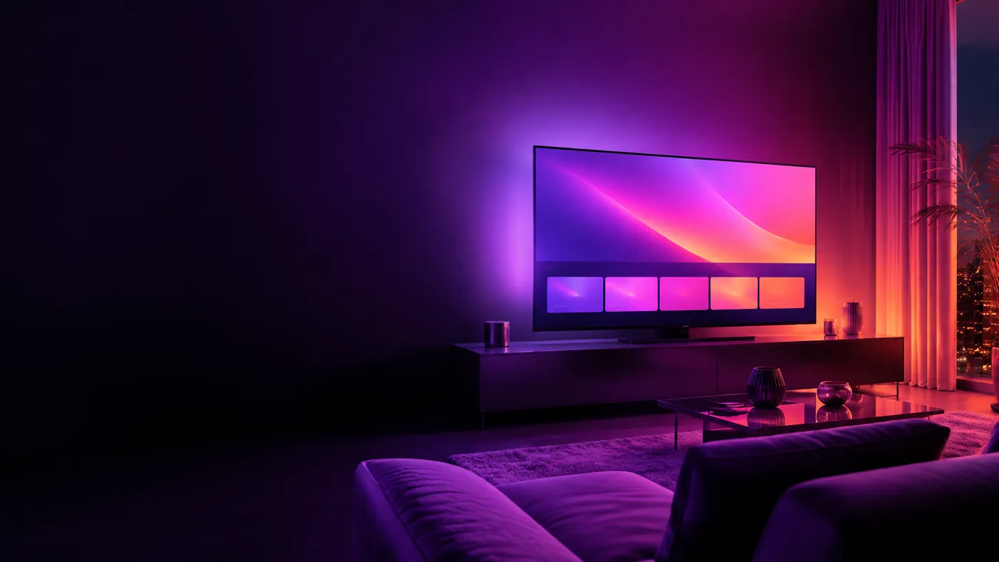 Abonnement IPTV Smarters Pro sur Smart TV dans un salon premium
